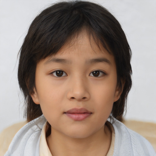 Neutral asian child female with medium  brown hair and brown eyes