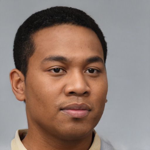 Neutral latino young-adult male with short  brown hair and brown eyes
