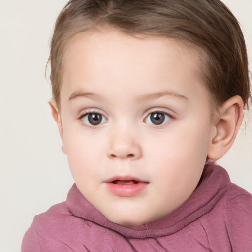 Neutral white child female with short  brown hair and brown eyes