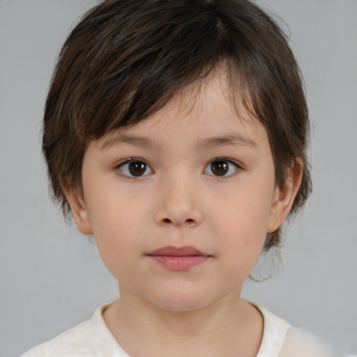 Neutral white child female with medium  brown hair and brown eyes