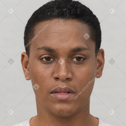 Neutral black young-adult male with short  brown hair and brown eyes