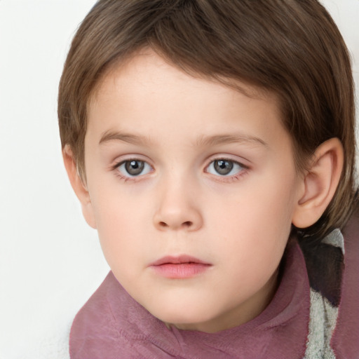 Neutral white child female with short  brown hair and grey eyes