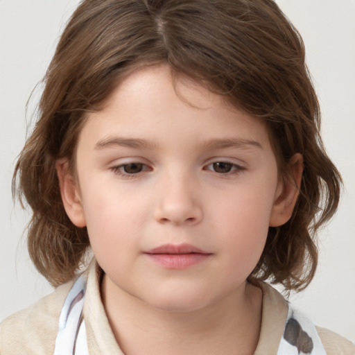 Neutral white child female with medium  brown hair and brown eyes