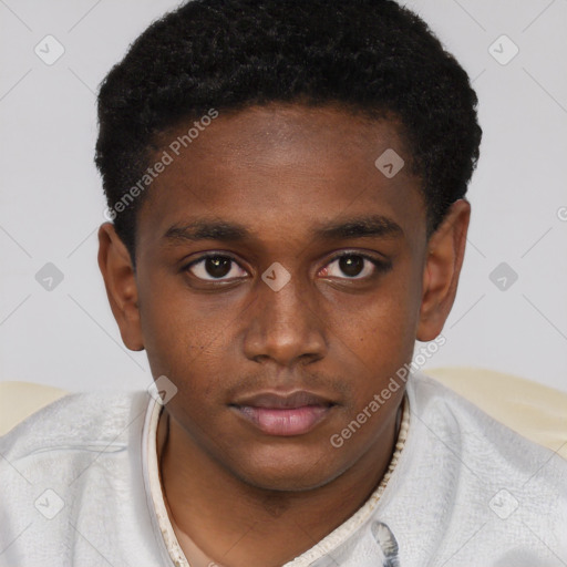 Neutral black young-adult male with short  brown hair and brown eyes