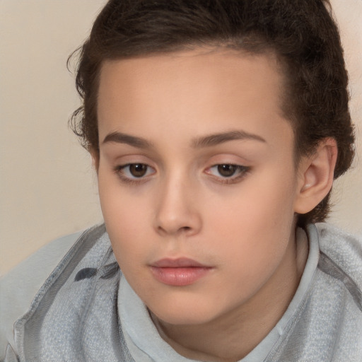 Neutral white child female with short  brown hair and brown eyes