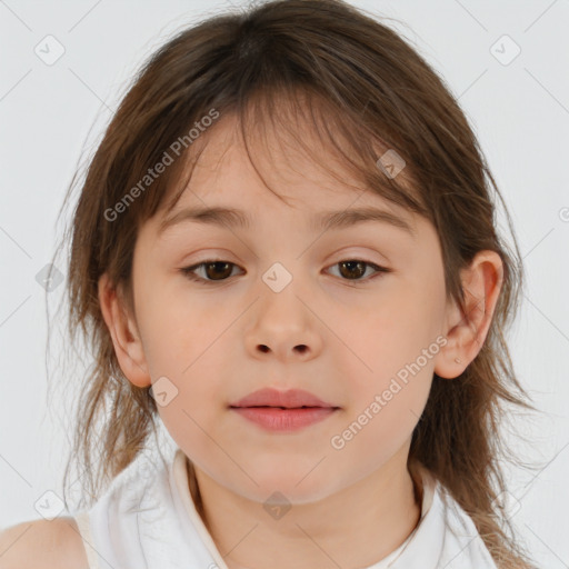 Neutral white child female with medium  brown hair and brown eyes