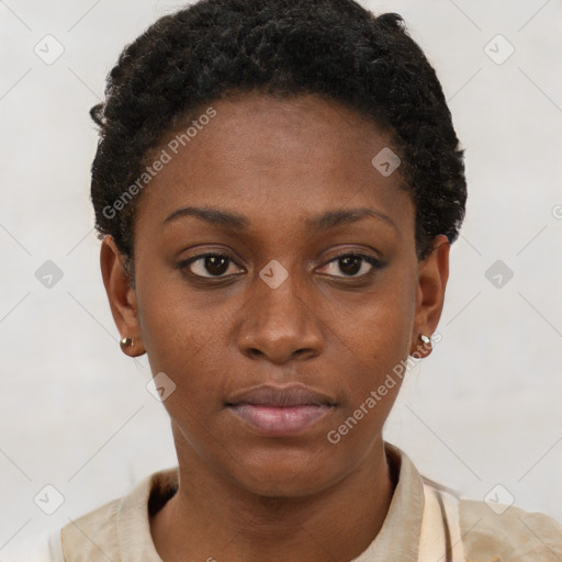 Neutral black young-adult female with short  brown hair and brown eyes