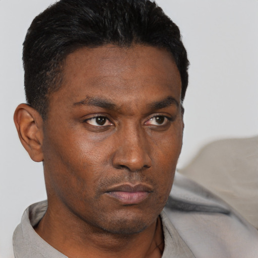 Neutral black young-adult male with short  brown hair and brown eyes