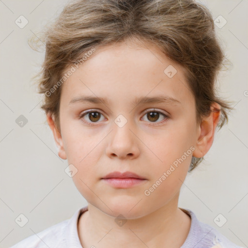 Neutral white child female with short  brown hair and brown eyes