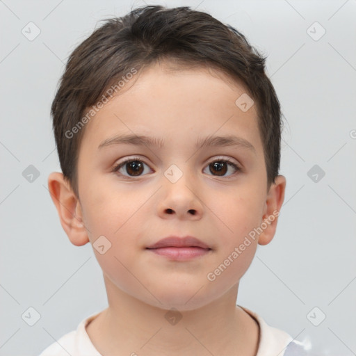 Neutral white child female with short  brown hair and brown eyes