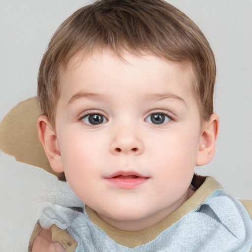 Neutral white child male with short  brown hair and blue eyes