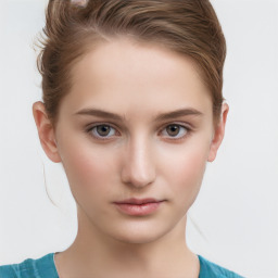 Neutral white young-adult female with short  brown hair and brown eyes