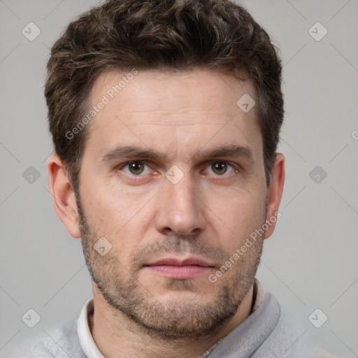 Neutral white adult male with short  brown hair and brown eyes