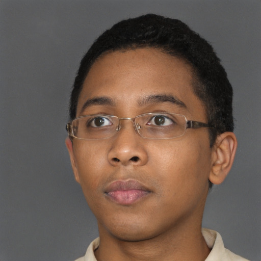 Neutral black young-adult male with short  brown hair and brown eyes