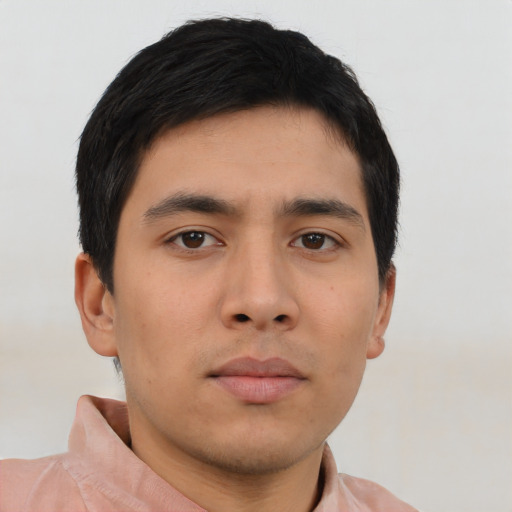 Neutral asian young-adult male with short  brown hair and brown eyes
