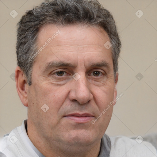 Neutral white middle-aged male with short  brown hair and brown eyes