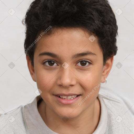 Joyful white child male with short  brown hair and brown eyes