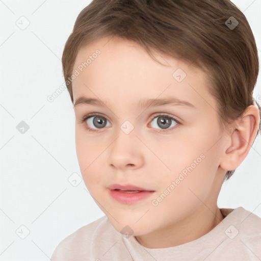 Neutral white child female with short  brown hair and brown eyes