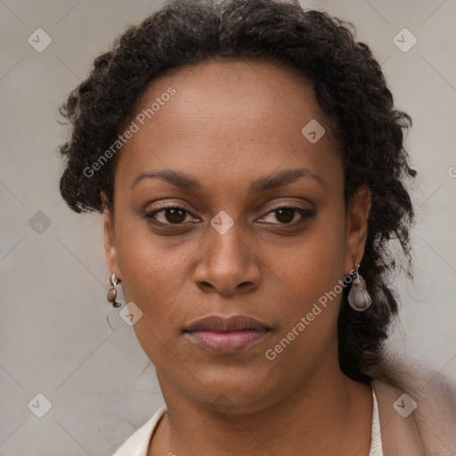 Neutral black young-adult female with short  brown hair and brown eyes