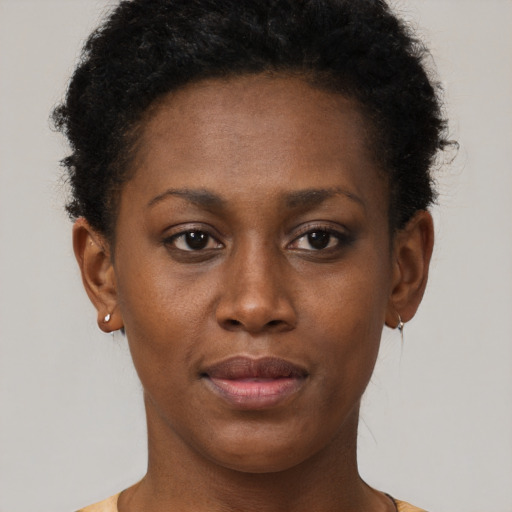 Neutral black young-adult female with short  brown hair and brown eyes