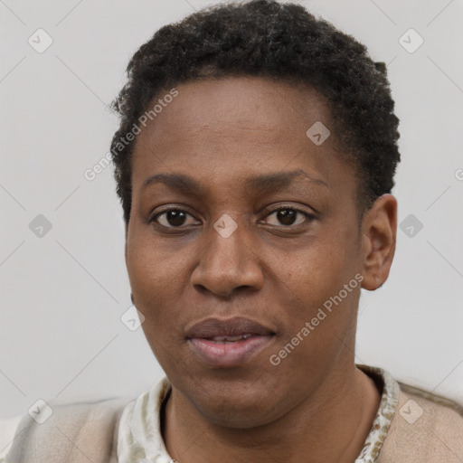 Neutral latino young-adult female with short  brown hair and brown eyes
