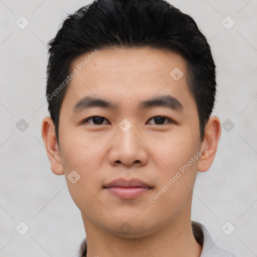 Neutral asian young-adult male with short  black hair and brown eyes