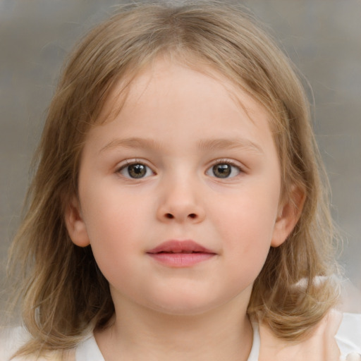 Neutral white child female with medium  brown hair and brown eyes