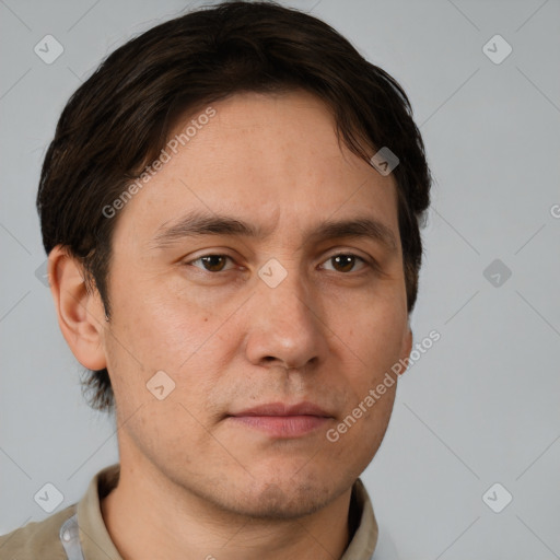 Neutral white adult male with short  brown hair and brown eyes