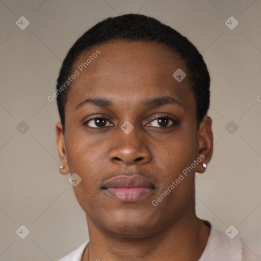 Neutral black young-adult male with short  brown hair and brown eyes