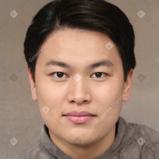 Neutral asian young-adult male with short  brown hair and brown eyes