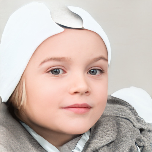 Neutral white child female with short  brown hair and blue eyes