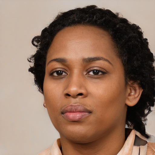 Neutral black young-adult female with medium  black hair and brown eyes