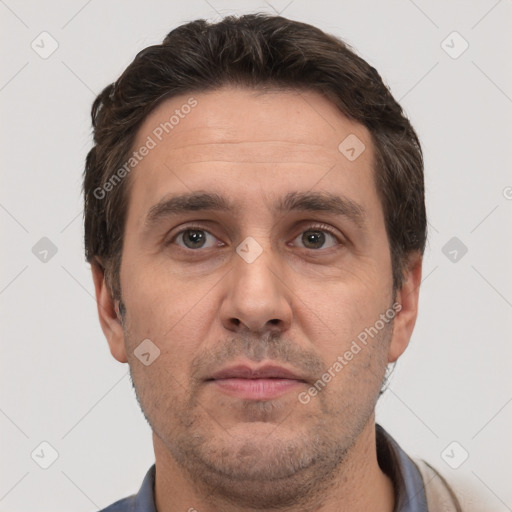 Neutral white adult male with short  brown hair and brown eyes