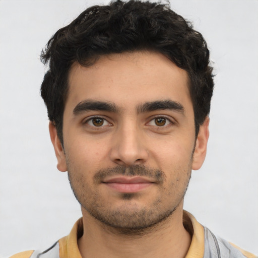 Neutral latino young-adult male with short  brown hair and brown eyes