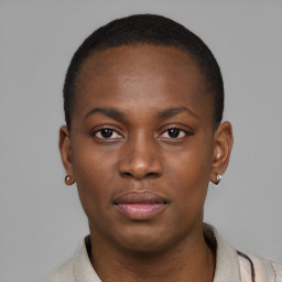 Neutral black young-adult male with short  brown hair and brown eyes