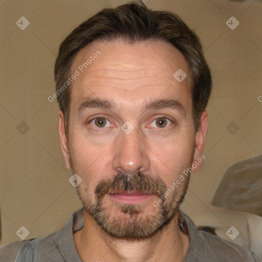 Neutral white adult male with short  brown hair and brown eyes