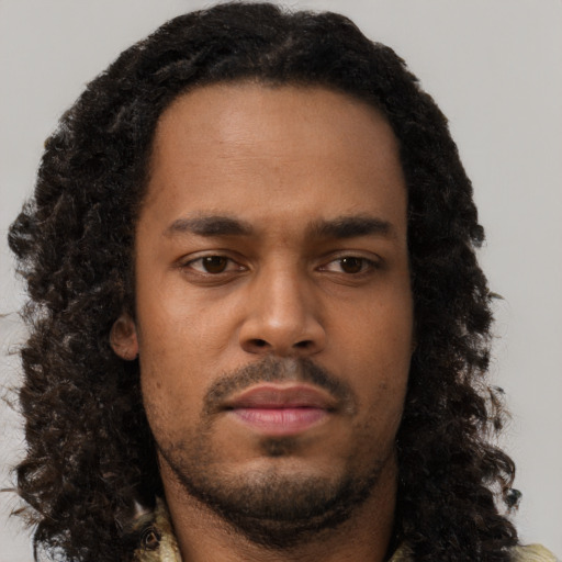 Neutral black young-adult male with short  brown hair and brown eyes