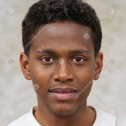 Neutral black young-adult male with short  brown hair and brown eyes