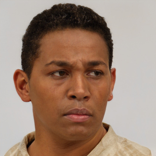 Neutral black adult male with short  brown hair and brown eyes