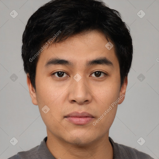 Neutral asian young-adult male with short  black hair and brown eyes