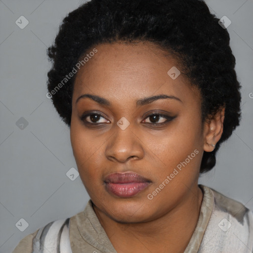 Neutral black young-adult female with short  black hair and brown eyes