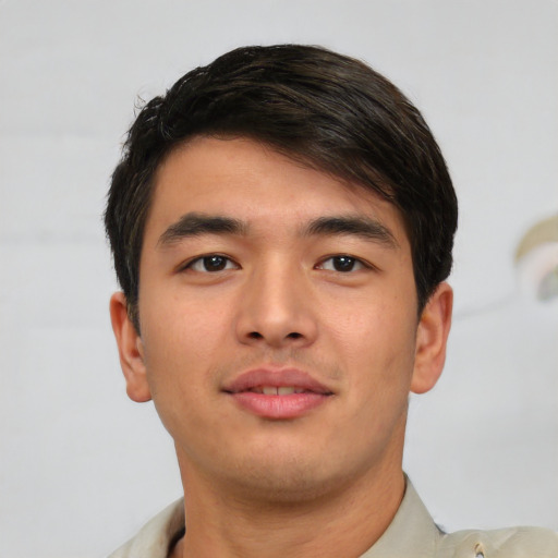 Neutral asian young-adult male with short  brown hair and brown eyes