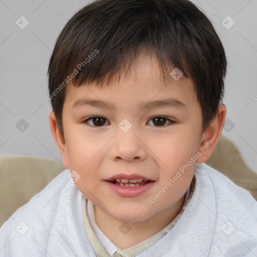 Joyful white child male with short  brown hair and brown eyes