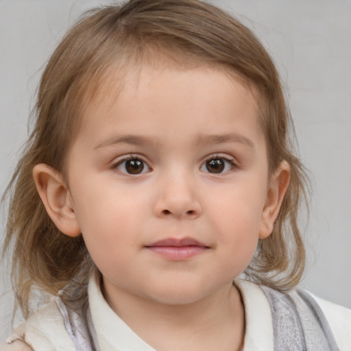 Neutral white child female with medium  brown hair and brown eyes