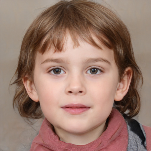 Neutral white child female with medium  brown hair and grey eyes