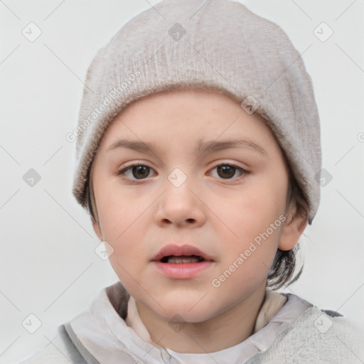 Neutral white child female with short  brown hair and brown eyes