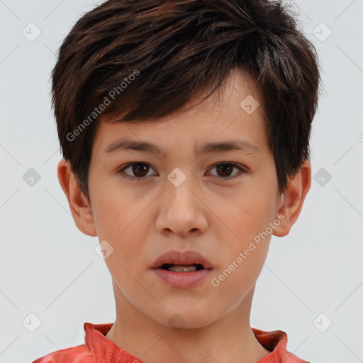 Neutral white child male with short  brown hair and brown eyes