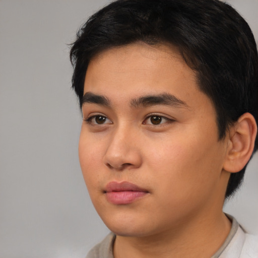 Neutral asian young-adult male with short  black hair and brown eyes