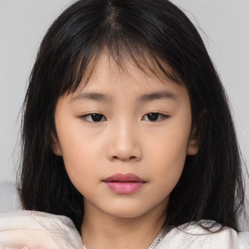 Neutral asian child female with medium  brown hair and brown eyes