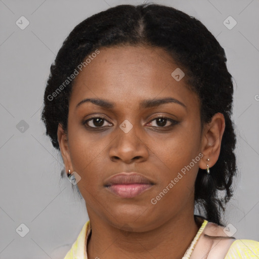 Neutral black young-adult female with short  brown hair and brown eyes